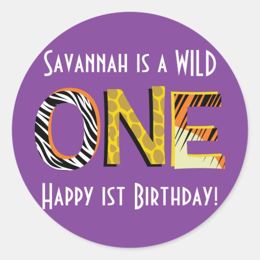 Wild One 1st Birthday Party Kinder Safari Ronde Sticker (Voorkant)