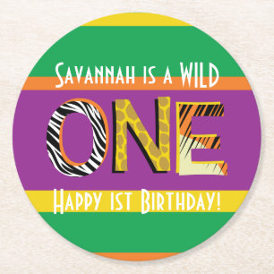 Wild One 1st Birthday Party Safari Ronde Kartonnen Onderzetter