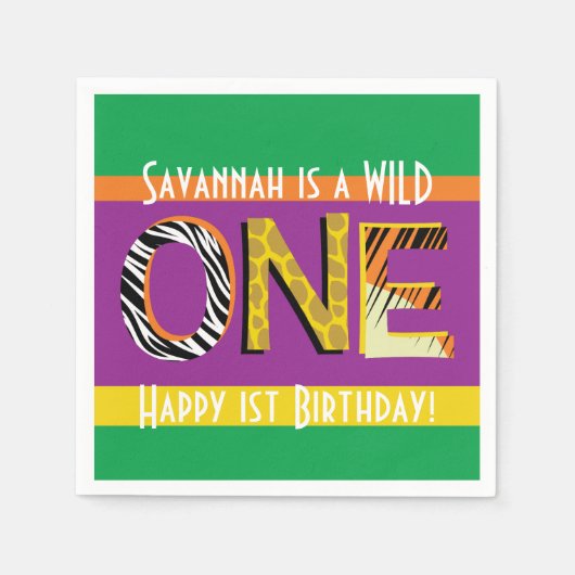 Wild One 1st Birthday Party Safari Servet (Voorkant)
