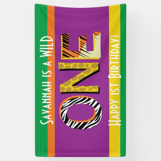 Wild One 1st Birthday Party Safari Spandoek (Verticaal)