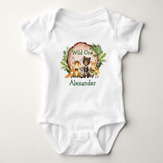 Wild One 1st Birthday Rustic Forest Dieren Romper (Voorkant)