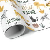 Wild One 1st Birthday Tropical Jungle Safari   Cadeaupapier (Rol Hoek)