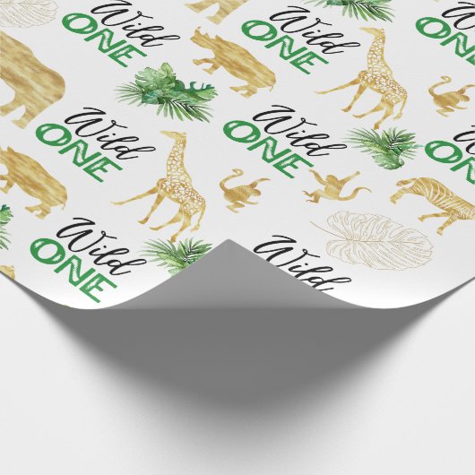 Wild One 1st Birthday Tropical Oerwoud Safari Cadeaupapier (Hoek)