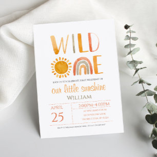 Wild One 1st Birthday Waterverf Rainbow en Sun Kaart