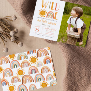 Wild One 1st Birthday Waterverf Rainbow en Sun Kaart