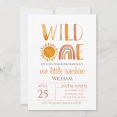 Wild One 1st Birthday Waterverf Rainbow en Sun Kaart (Voorkant)