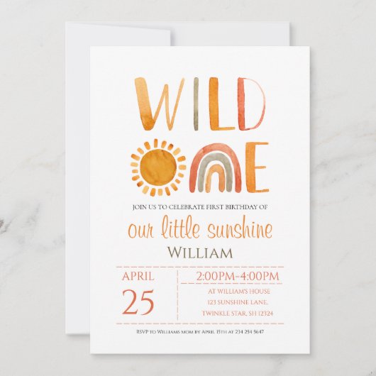 Wild One 1st Birthday Waterverf Rainbow en Sun Kaart (Voorkant)