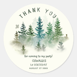 Wild One 1st Birthday Woodland Thank You Ronde Sticker
