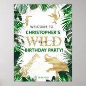 Wild One 1st Oerwoud Safari Birthday Welkom Poster (Voorkant)