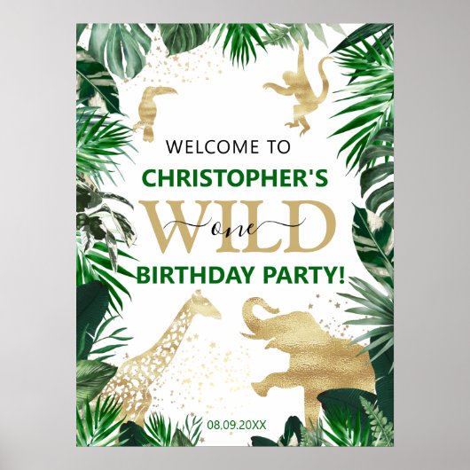 Wild One 1st Oerwoud Safari Birthday Welkom Poster (Voorkant)