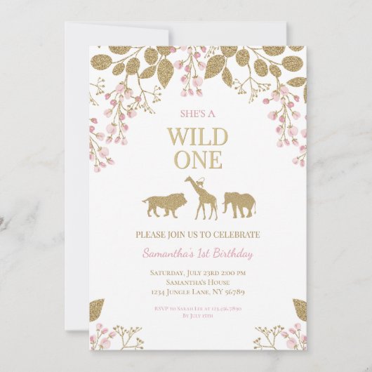 Wild One 1st Roze en Gouden Verjaardag Meisje Kaart (Voorkant)