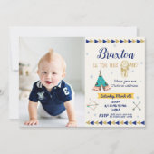 Wild One 1st Verjaardag Party Boy Tribal Navy Gold Kaart (Voorkant)