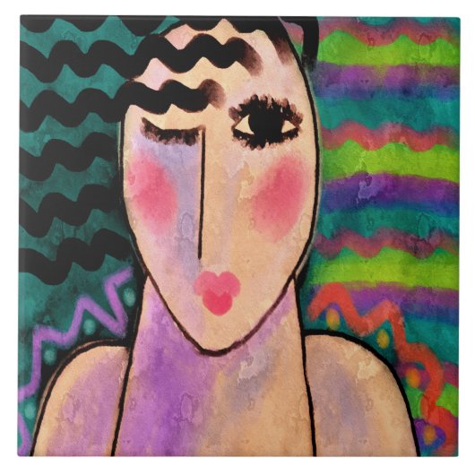 Wild One Abstract digitaal portret van een vrouw Tegeltje (Voorkant)