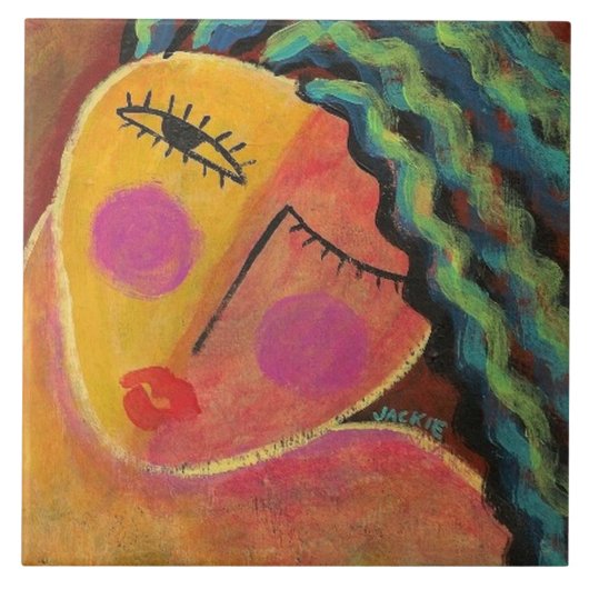 Wild One Abstract portret van een vrouw Tegeltje (Voorkant)