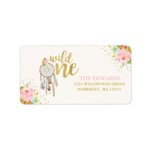 Wild One Adresetiketten Boho Floral Wild One Party Etiket