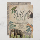 Wild One African Safari Animals 1e verjaardag Kaart (Voorkant / Achterkant)