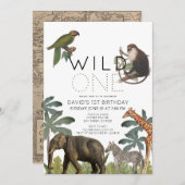 Wild One African Safari Animals 1e verjaardag Kaart (Voorkant / Achterkant)