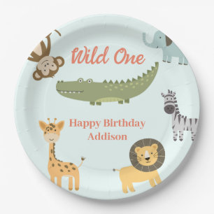 Wild One African Safari Animals 1e verjaardag Papieren Bordje
