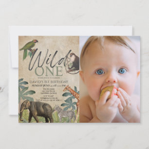 Wild One African Safari Animals Foto 1st Birthday Kaart