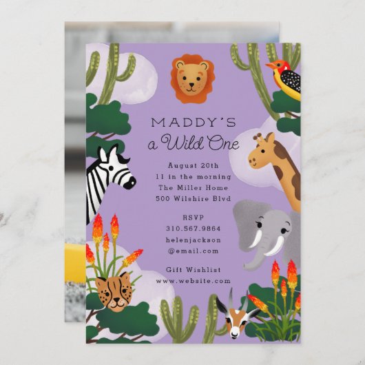 Wild One Afrikaanse Savanne Kinderverjaardagsfeest Kaart (Voorkant / Achterkant)