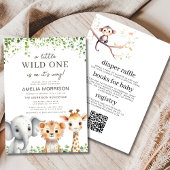 Wild One All in One QR Code Safari Baby shower Kaart
