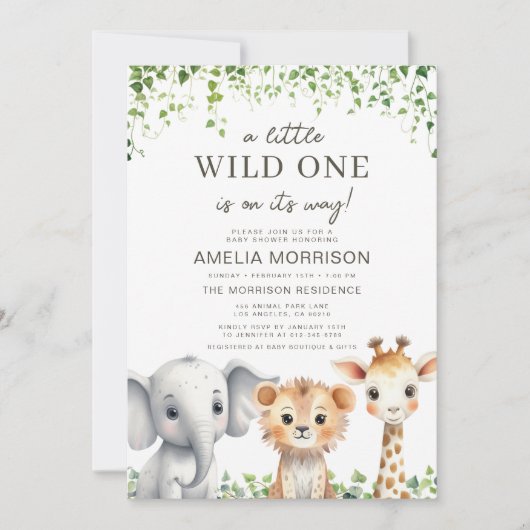Wild One All in One QR Code Safari Baby shower Kaart (Voorkant)
