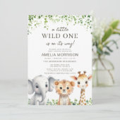 Wild One All in One QR Code Safari Baby shower Kaart (Staand voorkant)