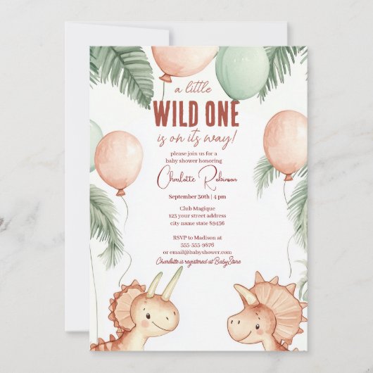 Wild One and Two Dinosaurs Baby shower Kaart (Voorkant)
