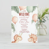 Wild One and Two Dinosaurs Baby shower Kaart (Staand voorkant)