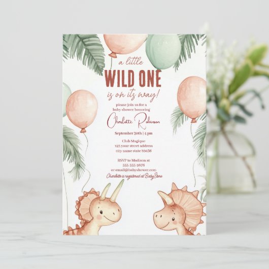 Wild One and Two Dinosaurs Baby shower Kaart (Staand voorkant)