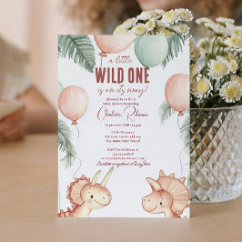 Wild One and Two Dinosaurs Baby shower Kaart