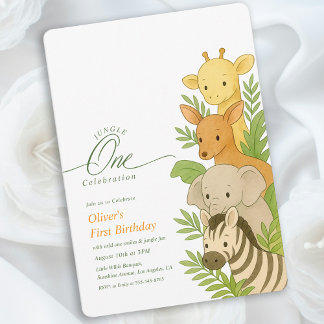 Wild One Animal Birthday Illustration 1st Birthday Kaart