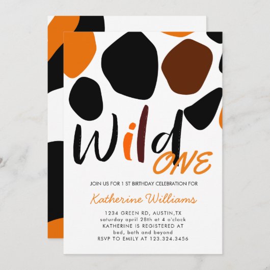 Wild One Animal Pattern Birthday Party Invitation (Voorkant / Achterkant)