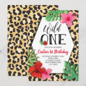 Wild One Animal Print First Birthday Uitnodiging (Voorkant / Achterkant)