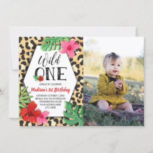 Wild One Animal Print Girls First Birthday Foto Kaart