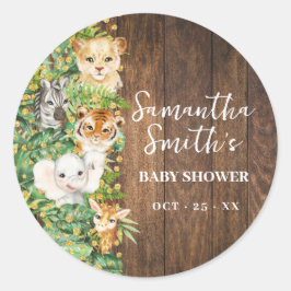 Wild One Animal Rustic Safari Gold Baby shower Ronde Sticker