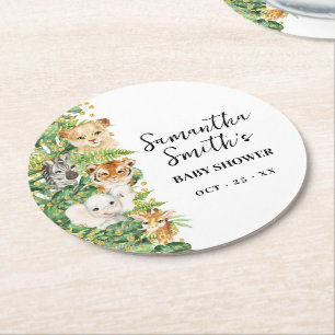 Wild One Animal Safari Baby shower Ronde Kartonnen Onderzetter