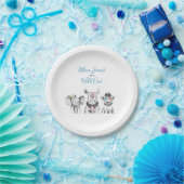 Wild One Animal Safari Zwart Wit Blauw Verjaardag Papieren Bordje (Feest)