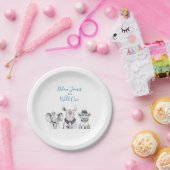 Wild One Animal Safari Zwart Wit Blauw Verjaardag Papieren Bordje (Feest)