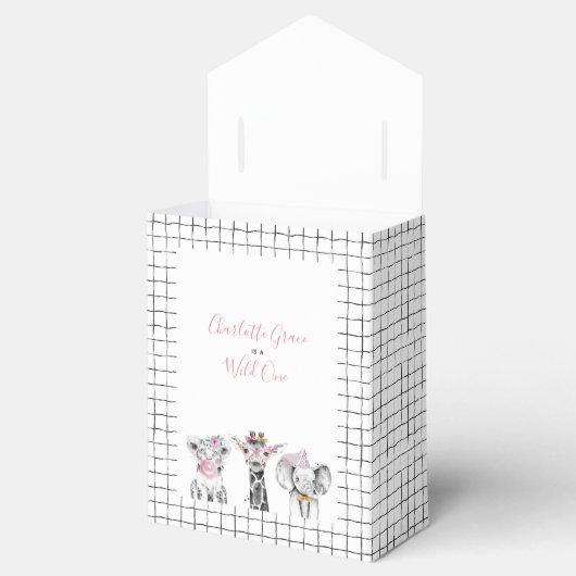 Wild One Animal Safari Zwart Wit Roze Verjaardag Bedankdoosjes (Geopend)