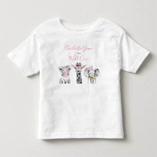 Wild One Animal Safari Zwart Wit Roze Verjaardag Kinder Shirts
