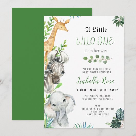 Wild One Animals Boy Baby shower Kaart (Voorkant / Achterkant)