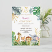 Wild One Animals Friends Tropical 1st Birthday Kaart (Staand voorkant)