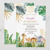 Wild One Animals Friends Tropical 1st Birthday Kaart (Voorkant / Achterkant)