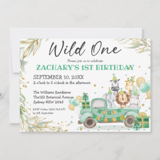 Wild One Animals Greenery Gold Safari 1 zaterdag Kaart