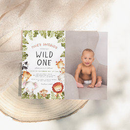 Wild One Animals & Leaves Boy Foto van Birthday Pa Briefkaart