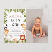 Wild One Animals & Leaves Boy Foto van Birthday Pa Briefkaart (Voorkant)