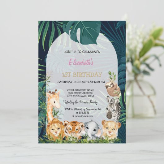 Wild One Animals Oerwoud Palm Leaves 1st Kaart (Staand voorkant)