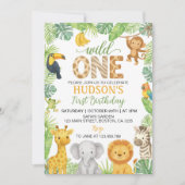 Wild One Animals Safari 1st Birthday Kaart (Voorkant)