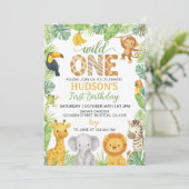 Wild One Animals Safari 1st Birthday Kaart (Staand voorkant)